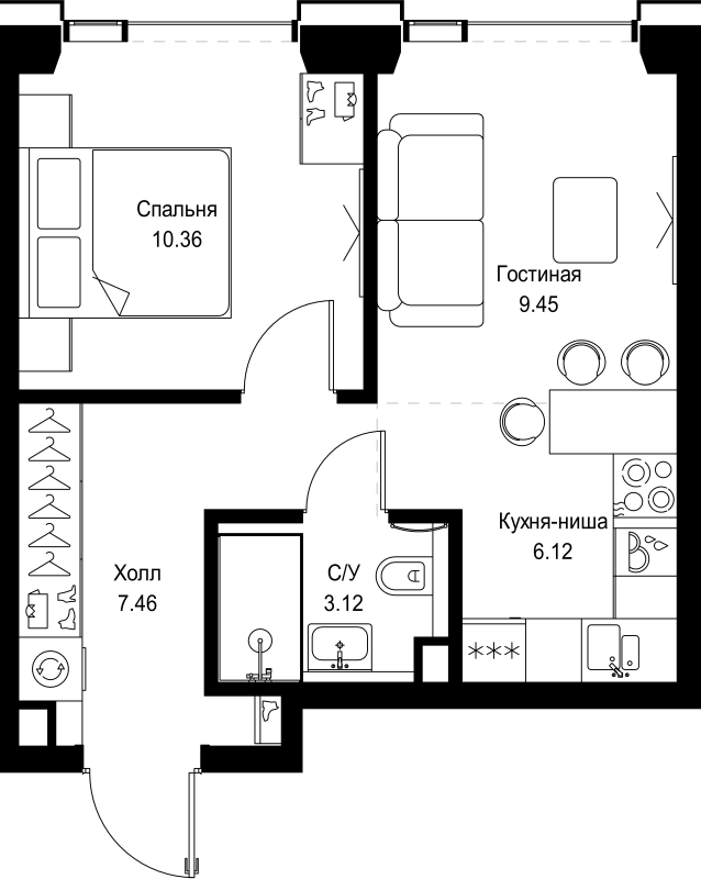 2 ккв (Евро) 36,5 м²