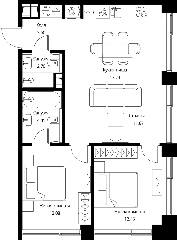3 ккв (Евро) 64,6 м²