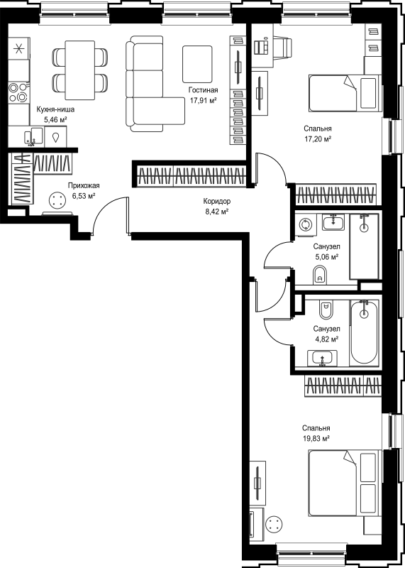 3 ккв (Евро) 85,2 м²