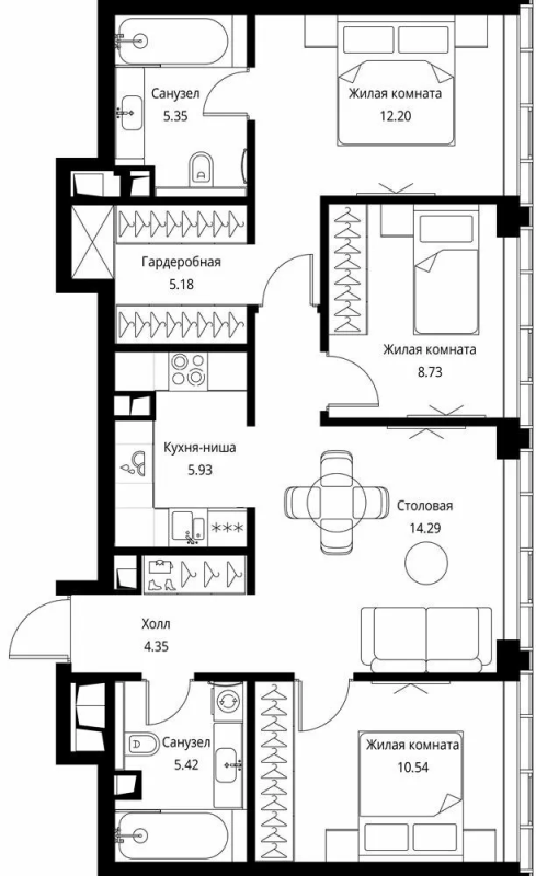 4 ккв (Евро) 73,7 м²