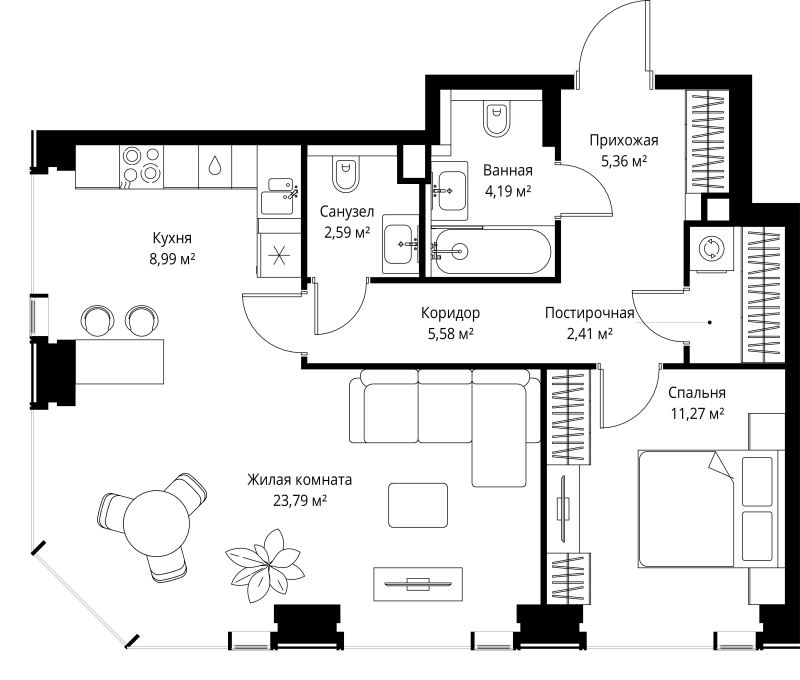 2 ккв (Евро) 64,2 м²