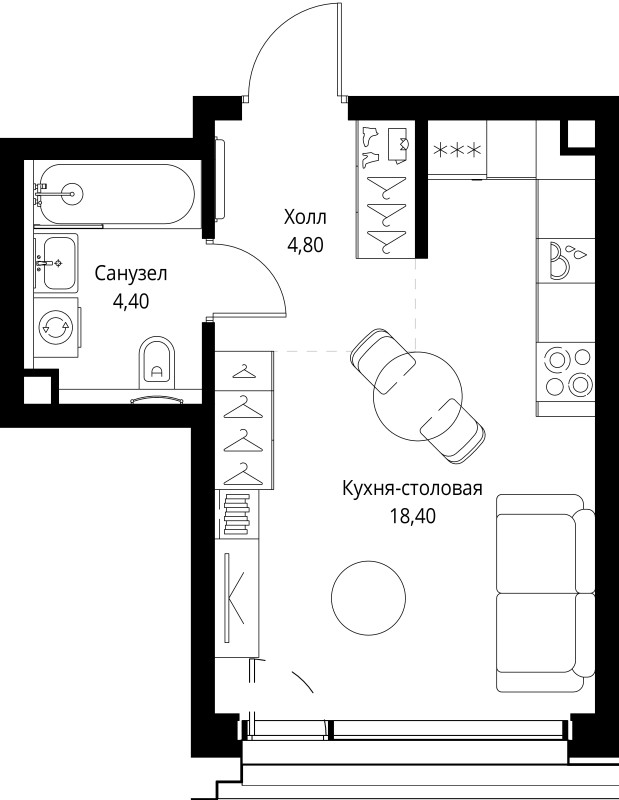 Студия 27,8 м²
