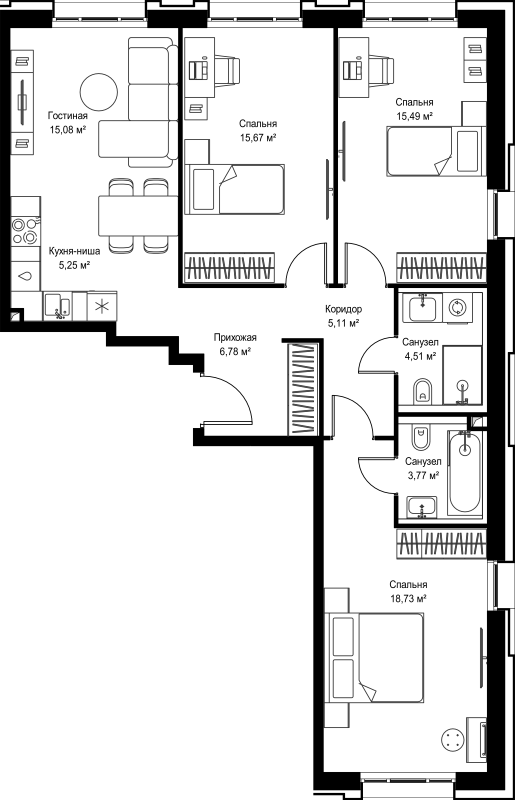 4 ккв (Евро) 90,4 м²
