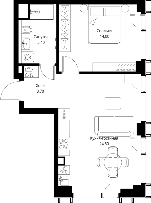 2 ккв (Евро) 48,7 м²
