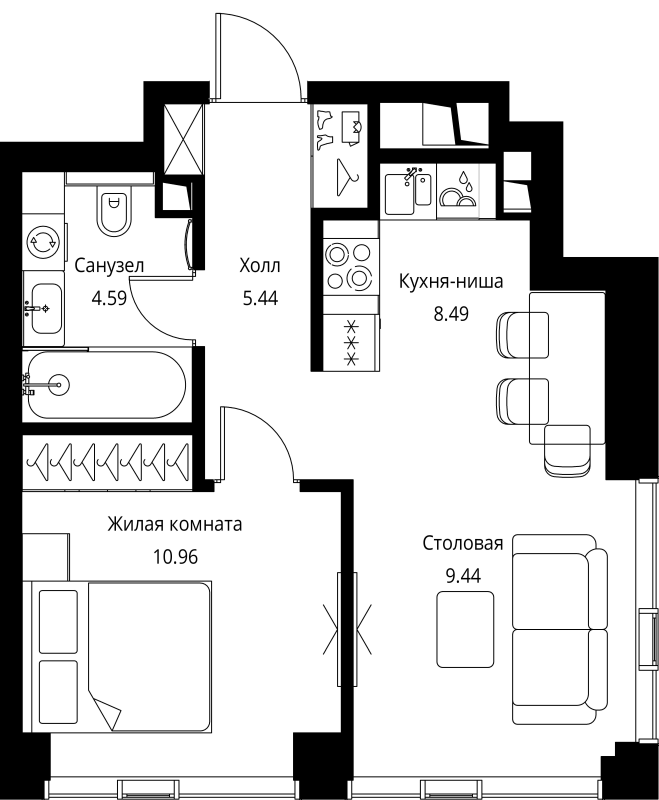 2 ккв (Евро) 38,9 м²