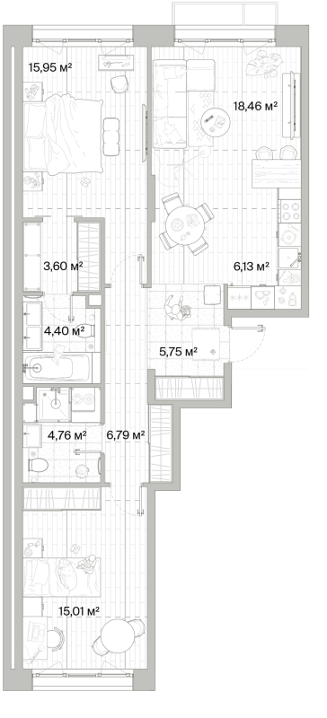 3 ккв (Евро) 80,9 м²