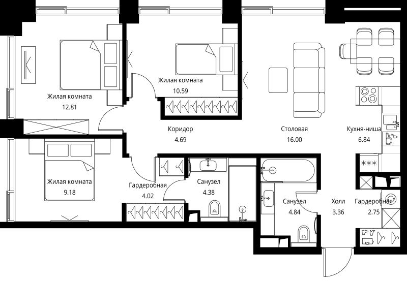4 ккв (Евро) 79,5 м²