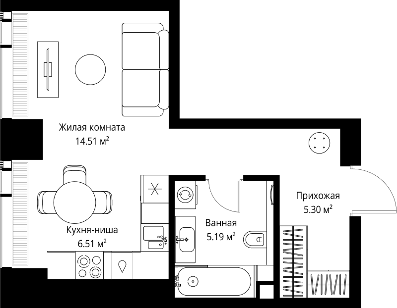 Студия 31,5 м²