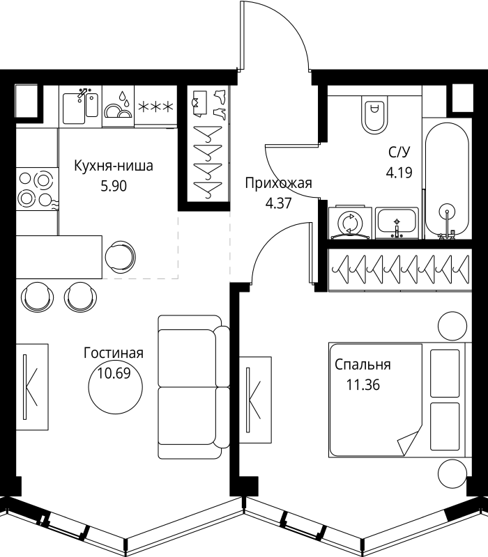 2 ккв (Евро) 36,5 м²