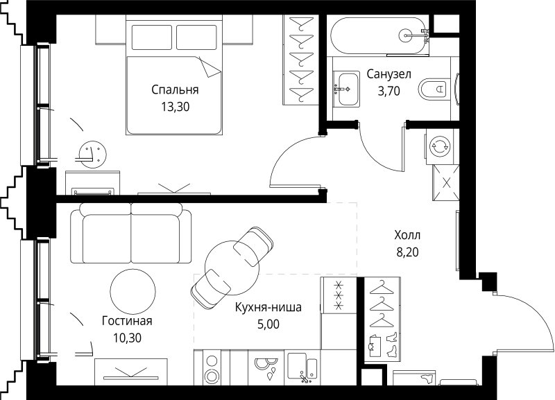 2 ккв (Евро) 41 м²