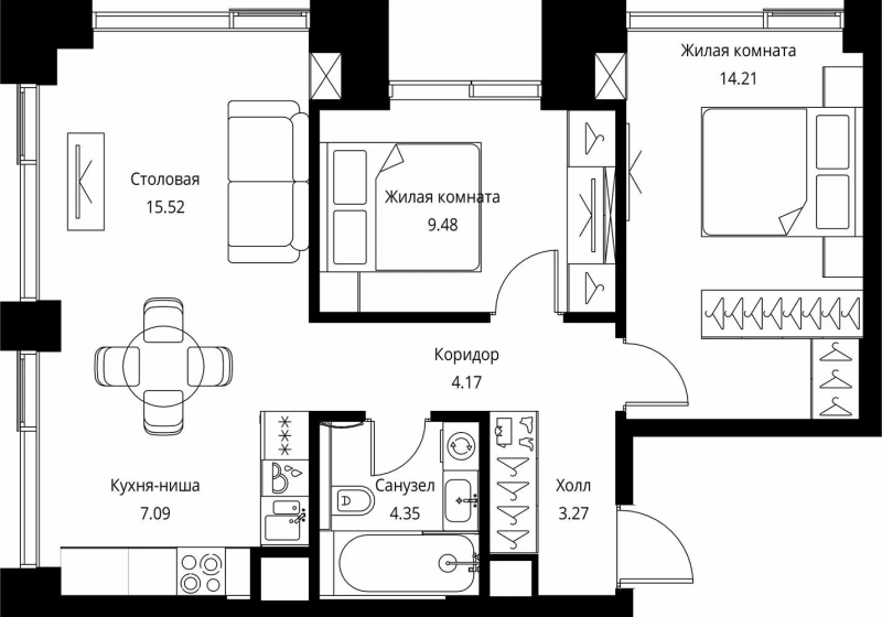 3 ккв (Евро) 58,1 м²