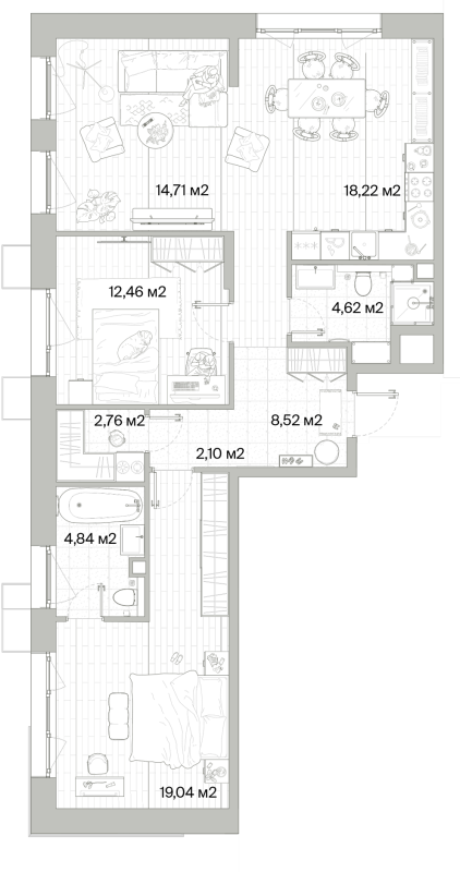 3 ккв (Евро) 87,3 м²