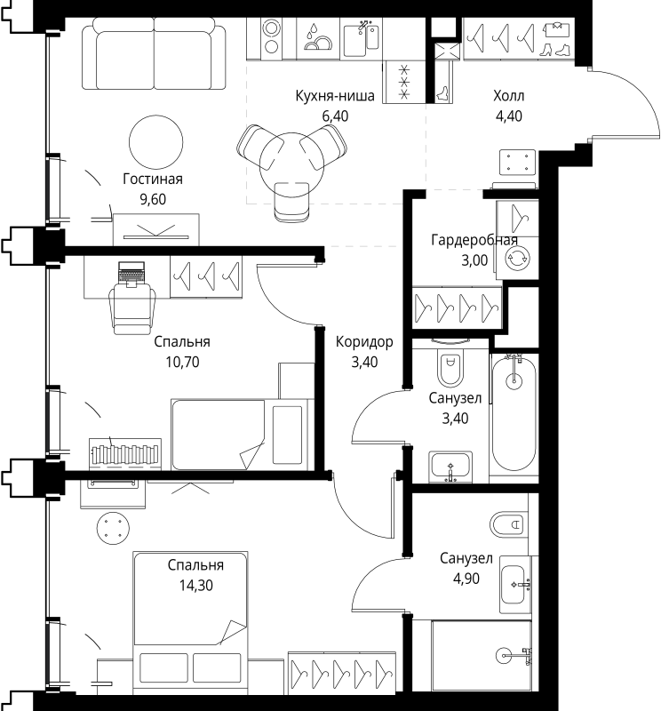 3 ккв (Евро) 60,6 м²