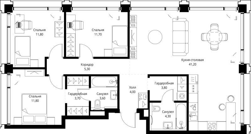 4 ккв (Евро) 101,6 м²