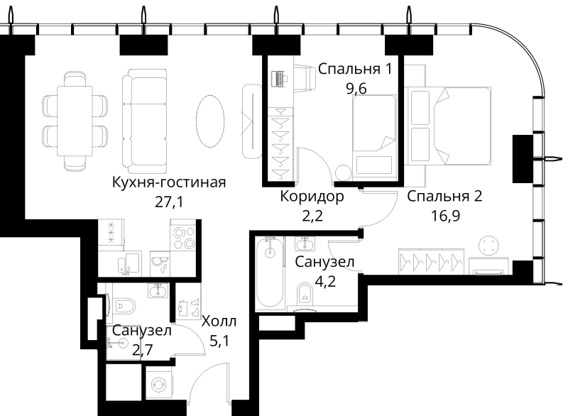 3 ккв (Евро) 67,8 м²
