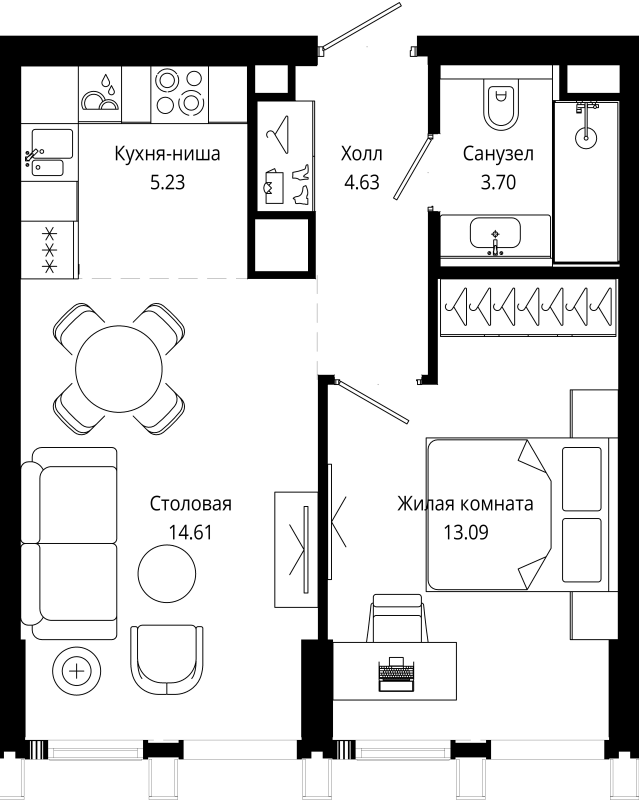 2 ккв (Евро) 41,2 м²