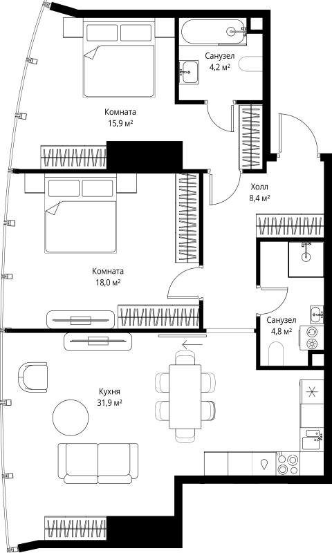 3 ккв (Евро) 83,2 м²