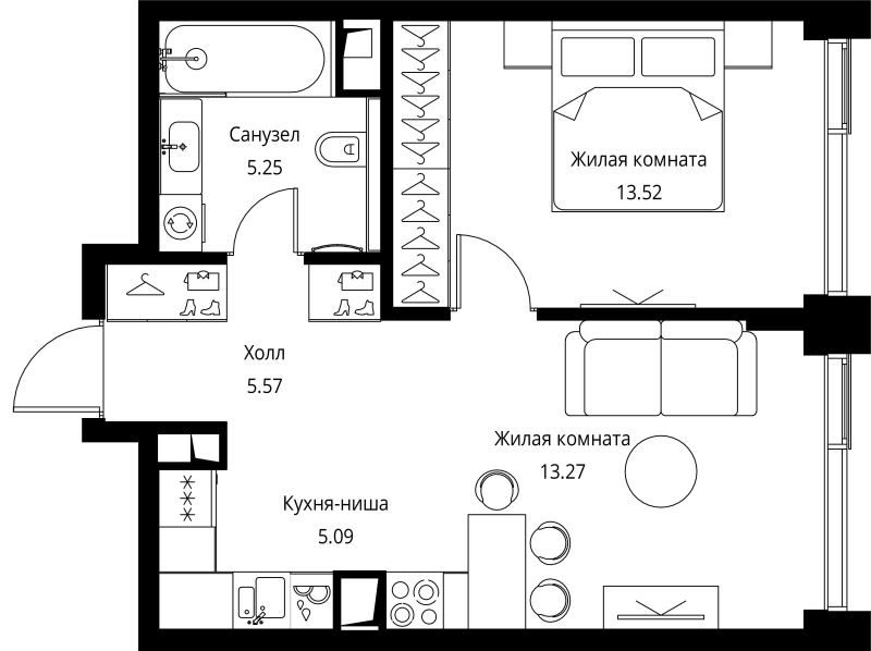 2 ккв (Евро) 42,7 м²