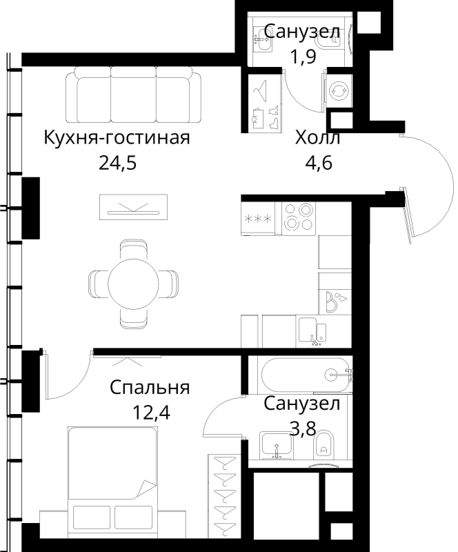 2 ккв (Евро) 47,2 м²