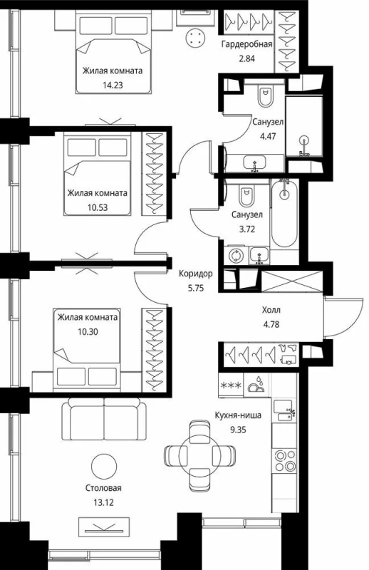 4 ккв (Евро) 79,1 м²