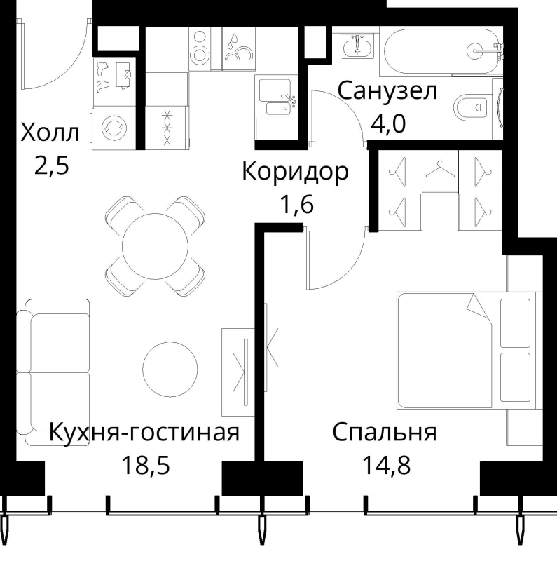 2 ккв (Евро) 41,4 м²