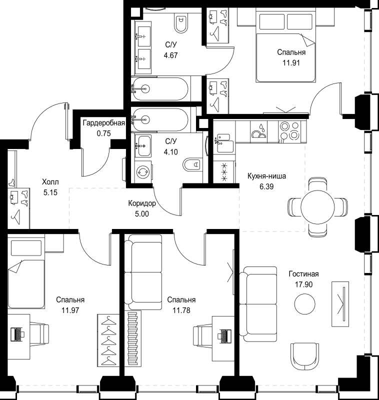 4 ккв (Евро) 79,6 м²