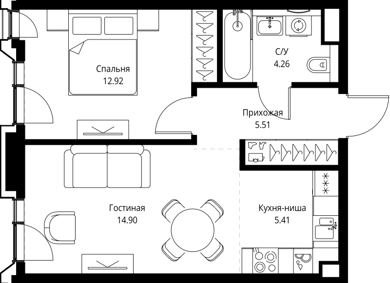 2 ккв (Евро) 43 м²