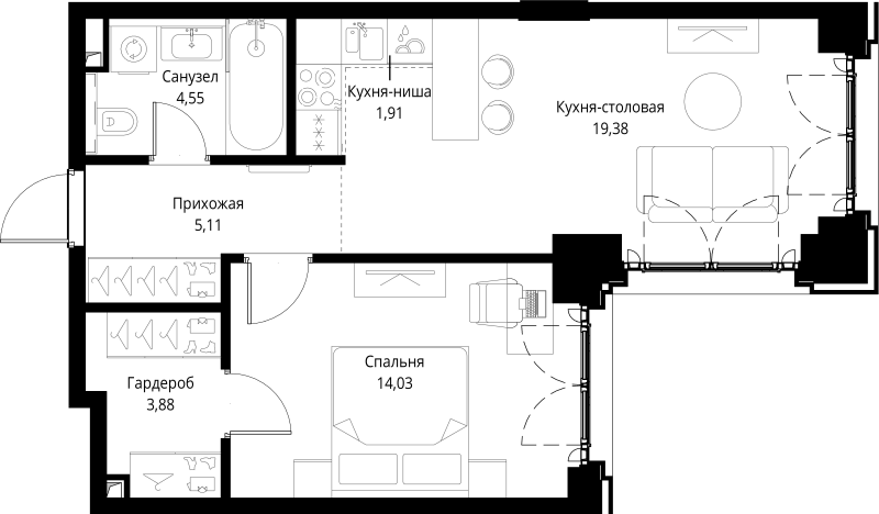 2 ккв (Евро) 48,9 м²