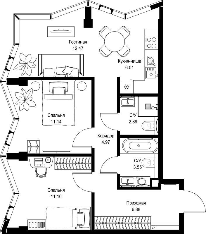 3 ккв (Евро) 59 м²