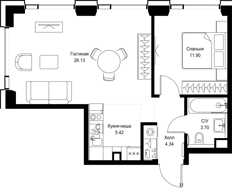 2 ккв (Евро) 51,5 м²