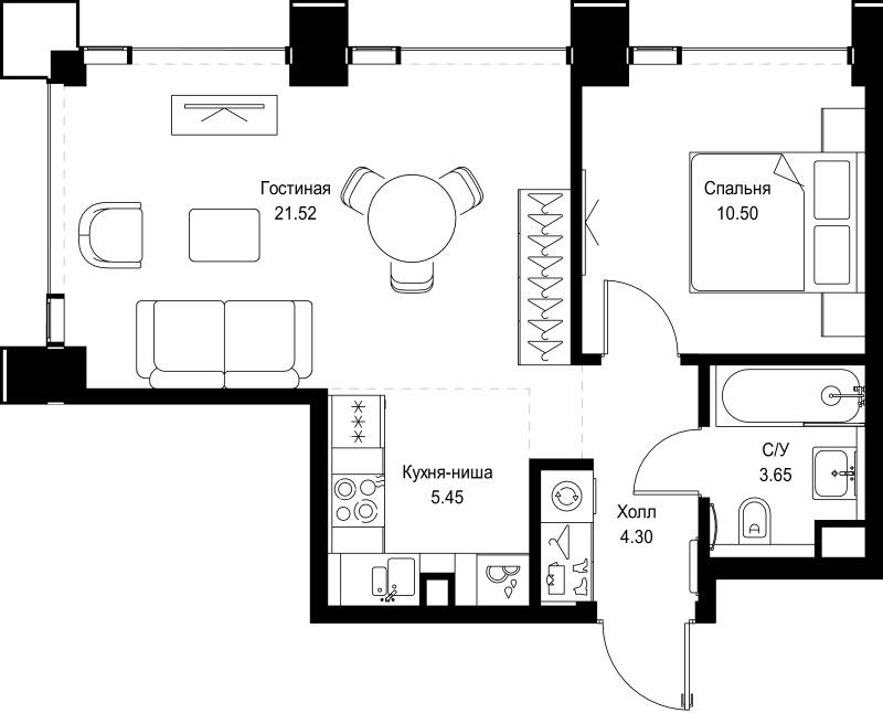 2 ккв (Евро) 45,4 м²