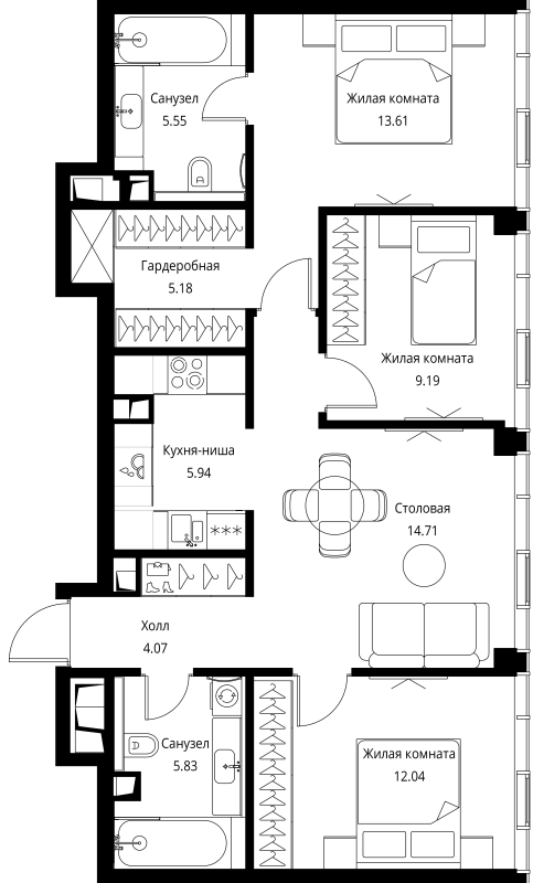 4 ккв (Евро) 77,8 м²