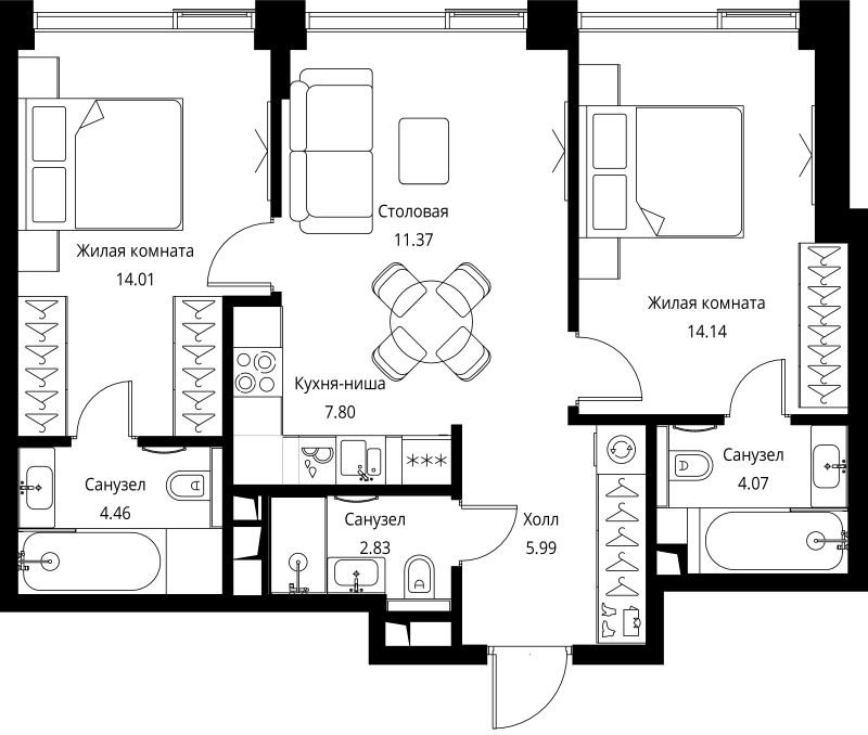 3 ккв (Евро) 64,7 м²