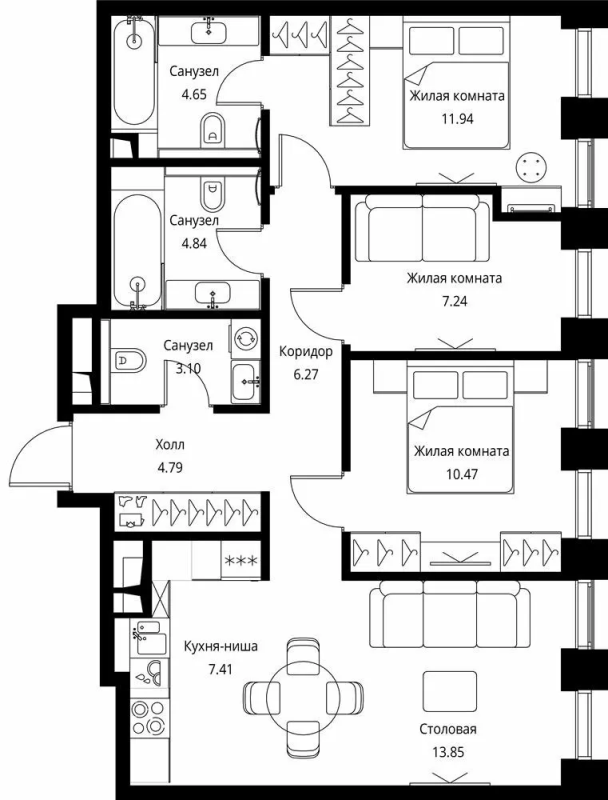 4 ккв (Евро) 74,6 м²