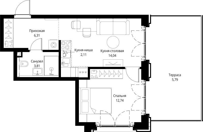 2 ккв (Евро) 44,8 м²