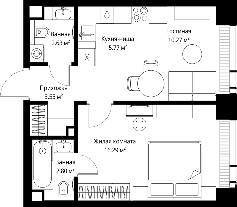 2 ккв (Евро) 41,3 м²