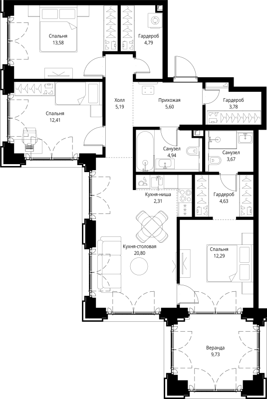 4 ккв (Евро) 103,7 м²