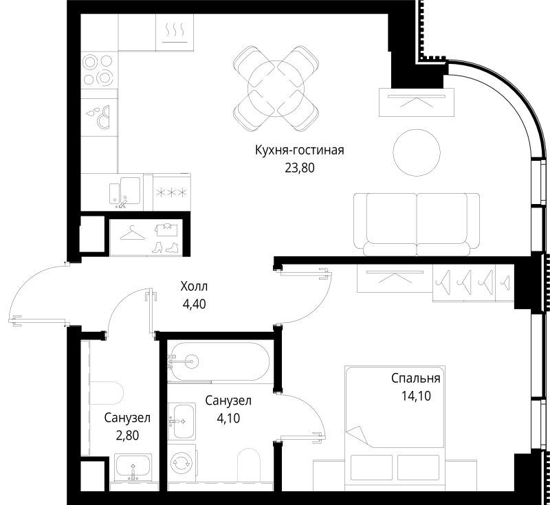 2 ккв (Евро) 49,2 м²