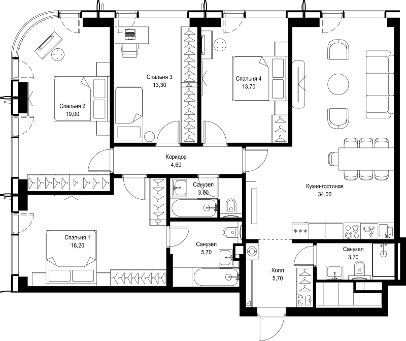 5 ккв (Евро) 121,5 м²