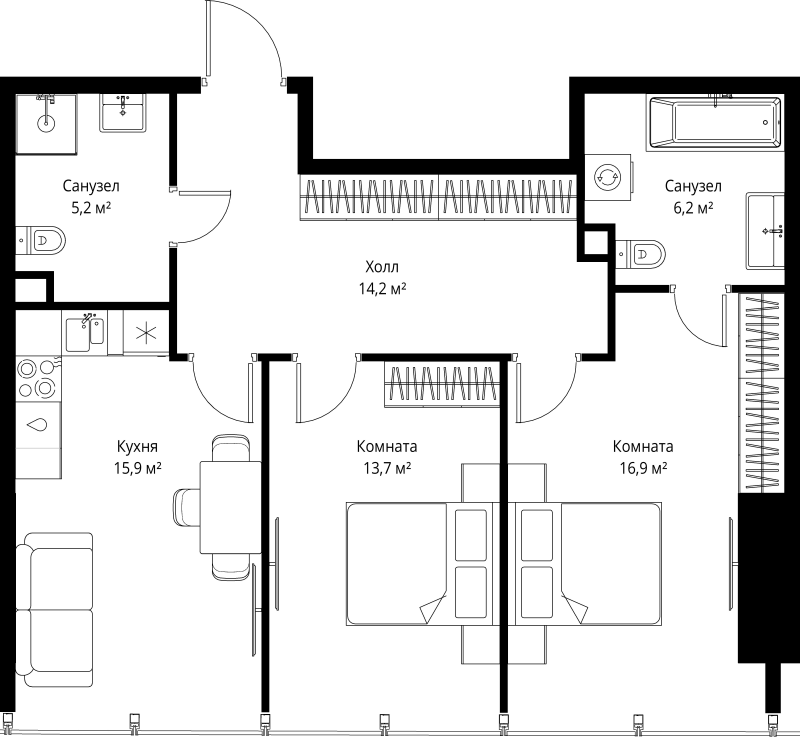 3 ккв (Евро) 72,1 м²