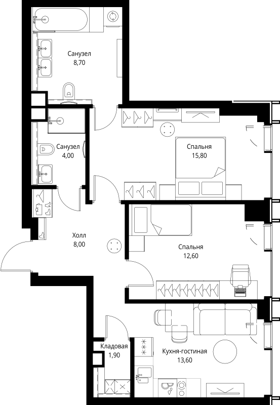 3 ккв (Евро) 66,1 м²