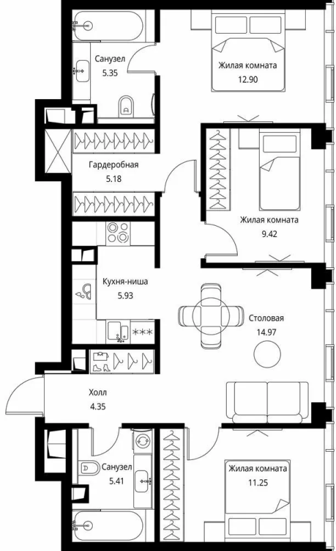 4 ккв (Евро) 76,5 м²