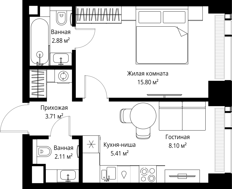 1 ккв 38 м²