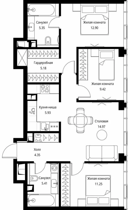 4 ккв (Евро) 76,5 м²