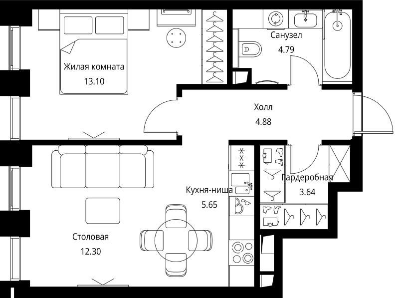 2 ккв (Евро) 44,4 м²