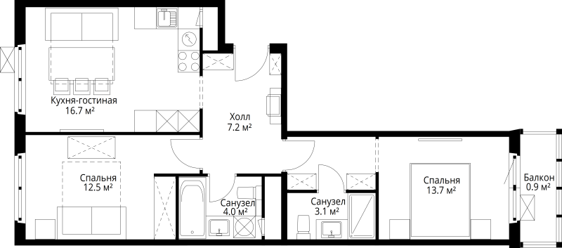 3 ккв (Евро) 58,1 м²