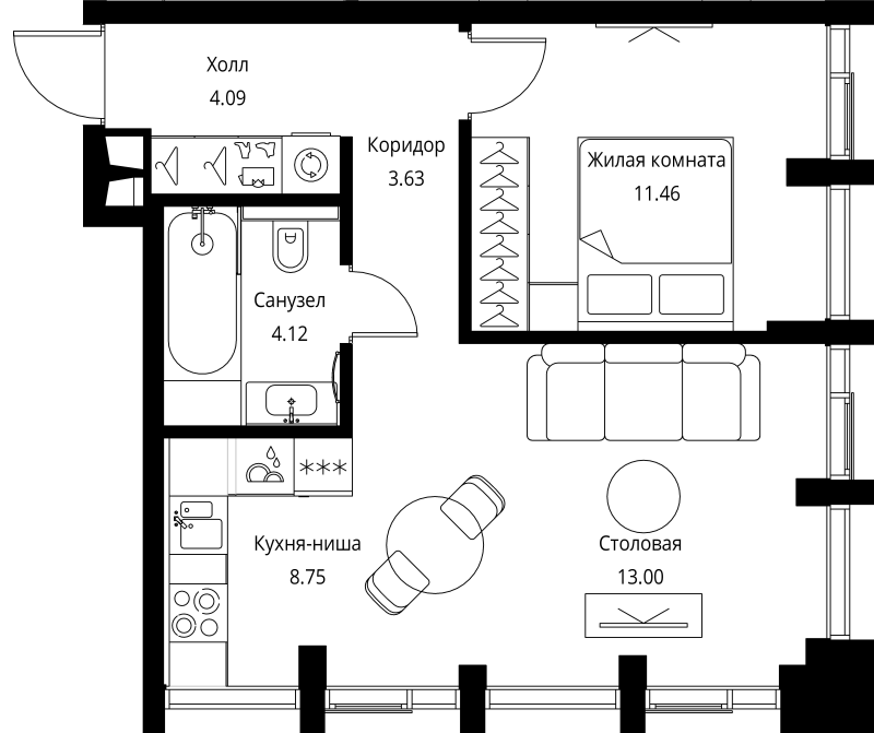 2 ккв (Евро) 45,1 м²