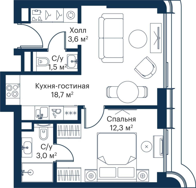 2 ккв (Евро) 38,3 м²