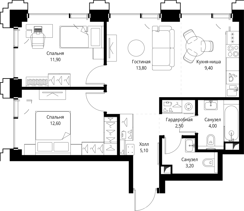 3 ккв (Евро) 63,1 м²