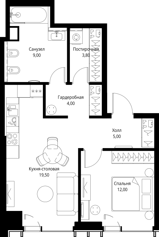 2 ккв (Евро) 53,3 м²